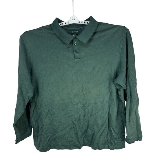 Haggar Mens Long Sleeve Green Polo Shirt Size XL Ribbed Collar Classic Fit - Picture 1 of 5